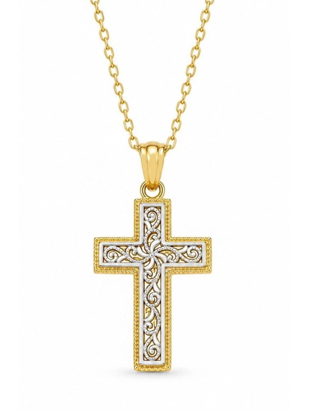 Cross Filigree Design Pendant Solid 14k Yellow Gold